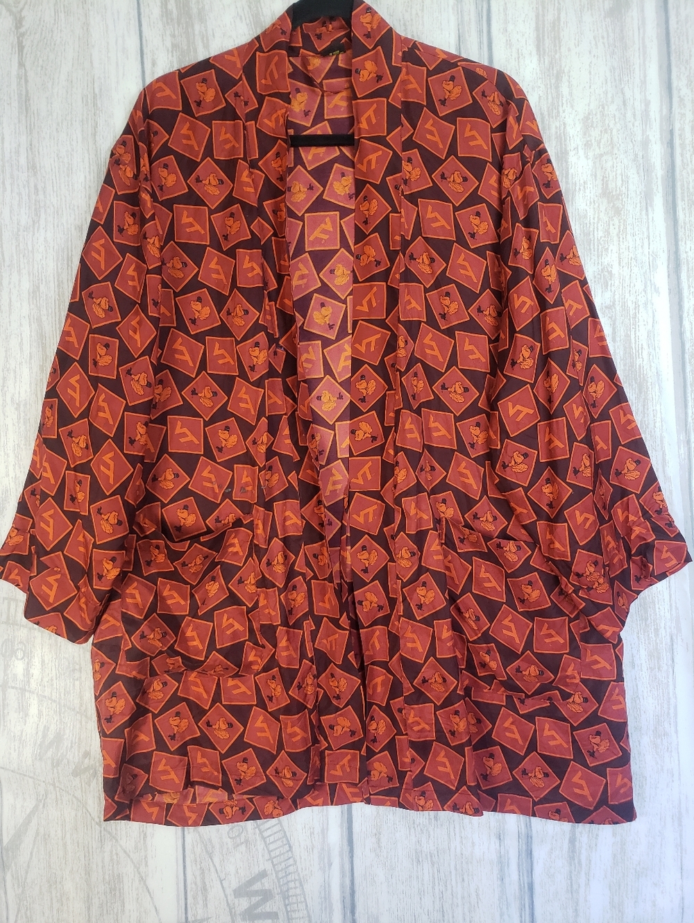 Vtg Merge Left Virginia Tech Hokies Collegiate Kimono Silk Size XL